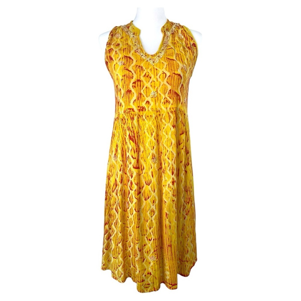 Raga Anthropologie Embellished Sleeveless Dress Size S Bohemian Batik Print